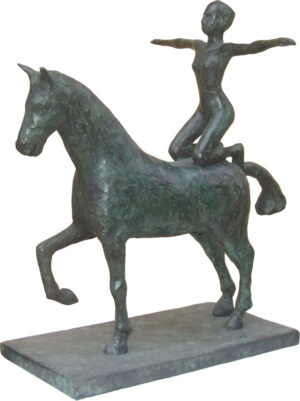 Lady with outstretched arms on horse