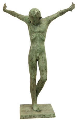 Small male figure with arms outstretched